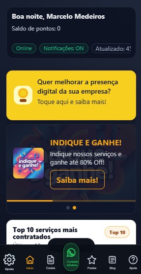 Tela do APP InfoArte Clientes no celular