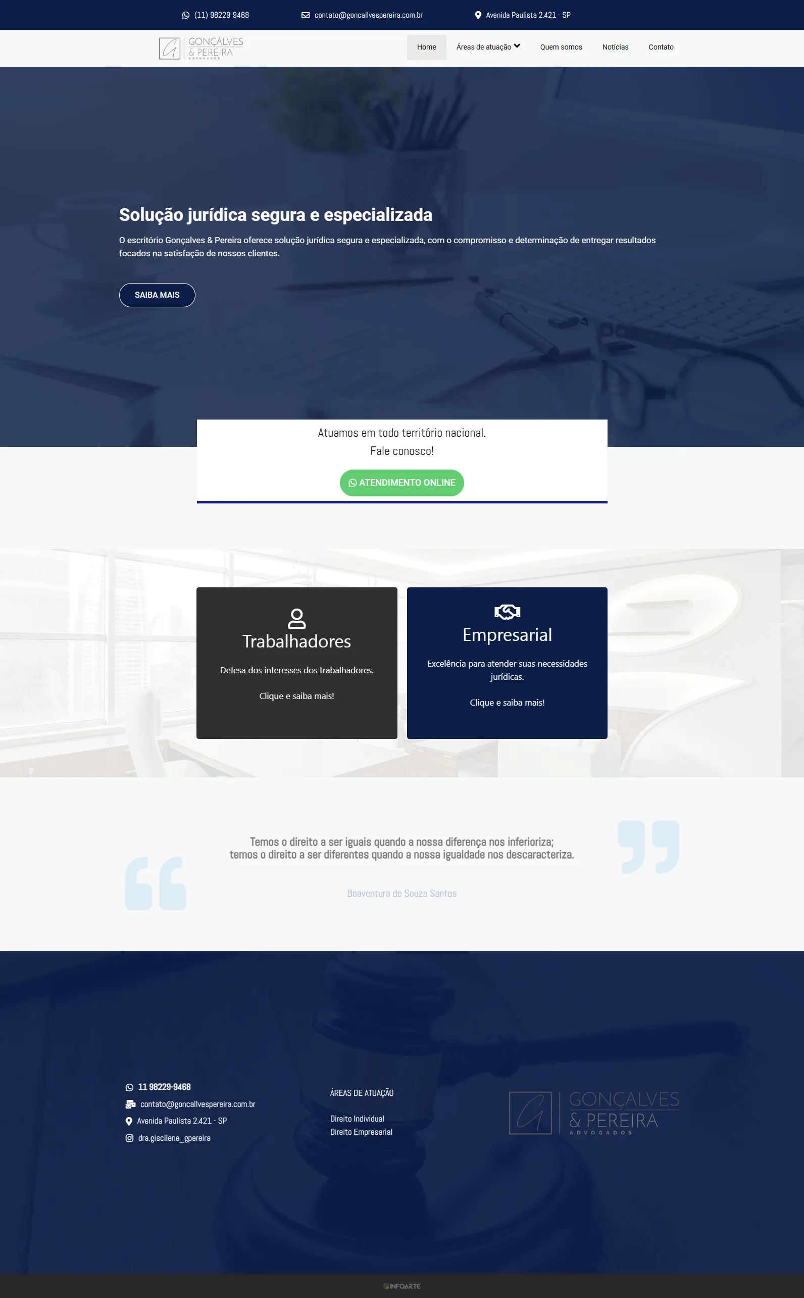 Screenshot do site Gonçalves Pereira