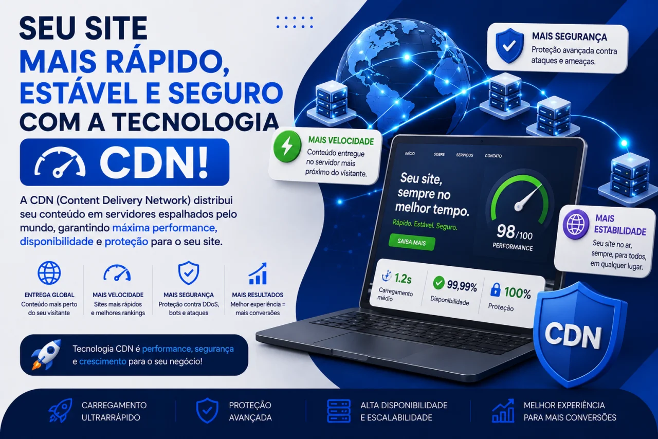 Seu site mais rápido, estável e seguro com a Tecnologia CDN!